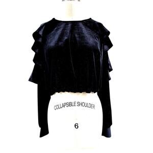 Roberta Biagi Italy ItBlack Velvet shimmer Poly blend LS Middy Top  Sz M